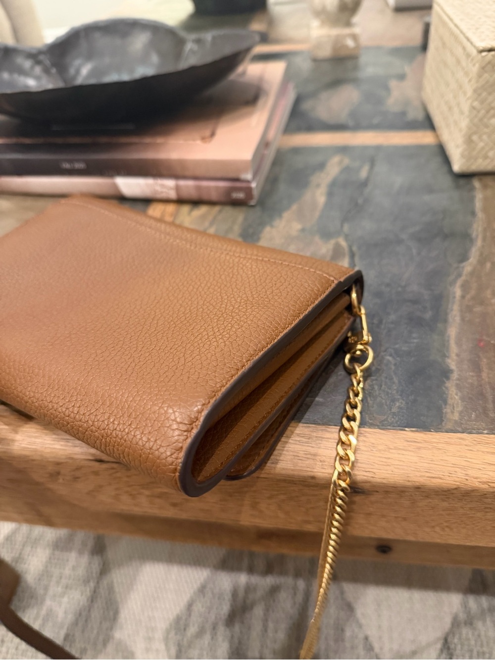 Tory Burch Brown Pebbled Leather Chain-Trim Crossbody - Picture 4 of 7